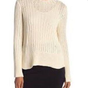 Inhabit Mock Neck 100% Wool Winter White Ribbed & Flared Peplum Sweater Medium